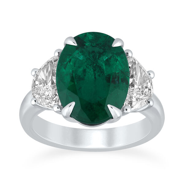Emerald Oval-Cut Ring with Diamonds in White Gold